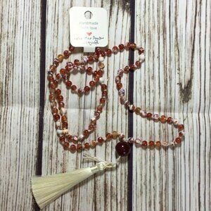 Red Fire Agate Gemstone Bead Handmade Beaded Mala Necklace